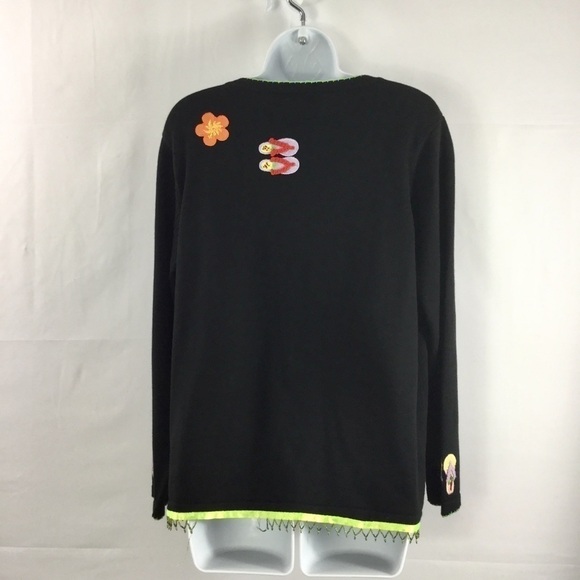 SWEATER sweater brand flip flops & tropical flowers black button front cardigan - Picture 2 of 12